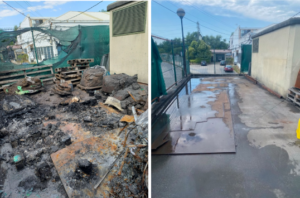 Limpieza de zona afectada por incendio en una empresa de Bizkaia